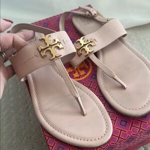 Tory Burch Pink Sandals with Gold Emblem